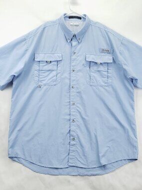 Columbia PFG Omni-Shade Bahama Shirt Mens XL Blue Vented Fishing Short Sleeve